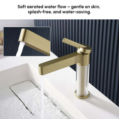 Modern Single Hole Bathroom Faucet with Brass Construction and Brushed Gold Finish