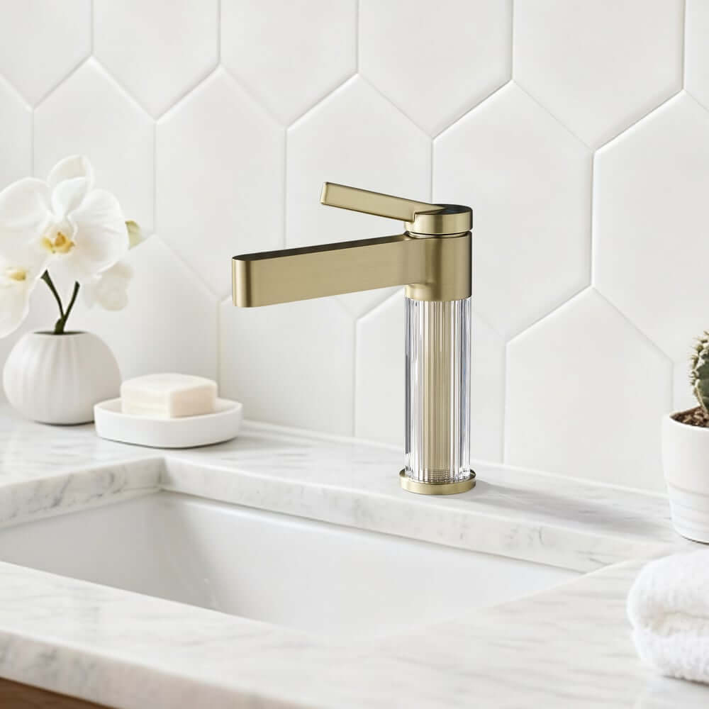 Modern Single Hole Bathroom Faucet with Brass Construction and Brushed Gold Finish