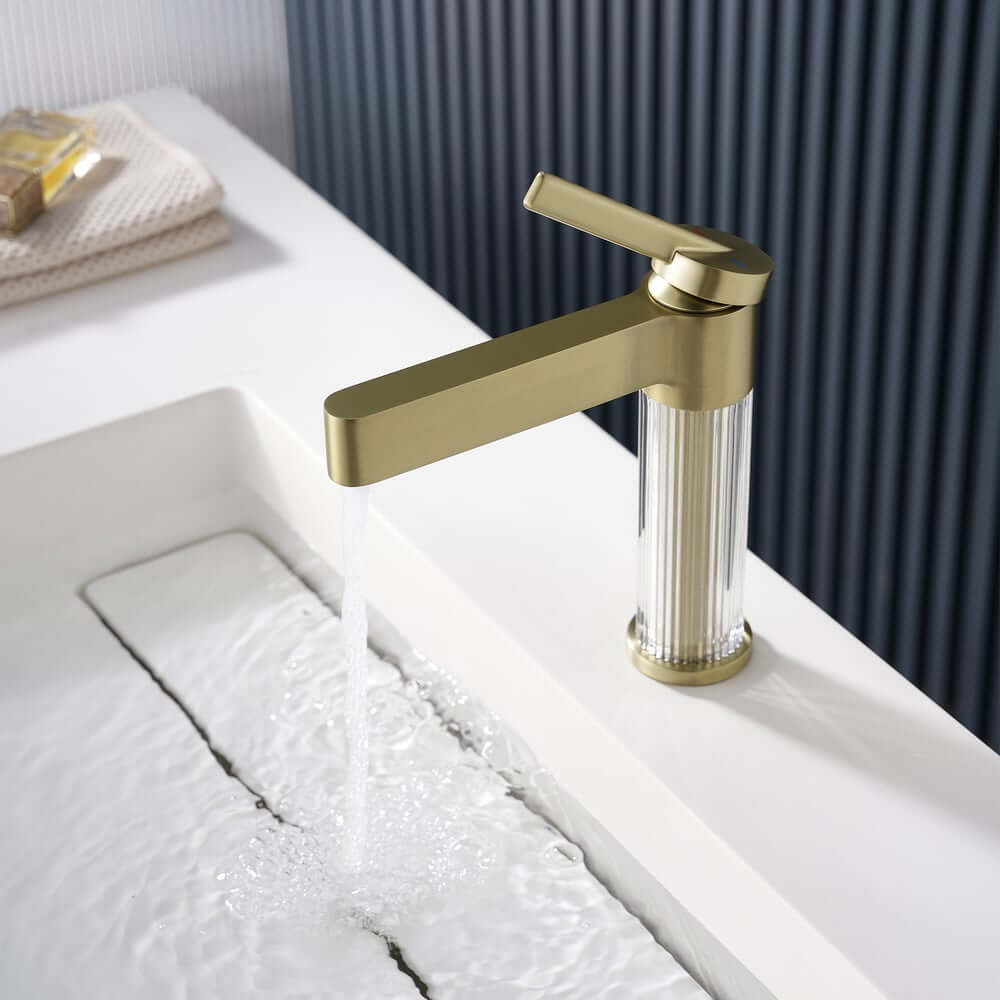 Modern Single Hole Bathroom Faucet with Brass Construction and Brushed Gold Finish