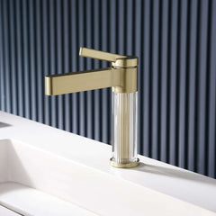 Modern Single Hole Bathroom Faucet with Brass Construction and Brushed Gold Finish