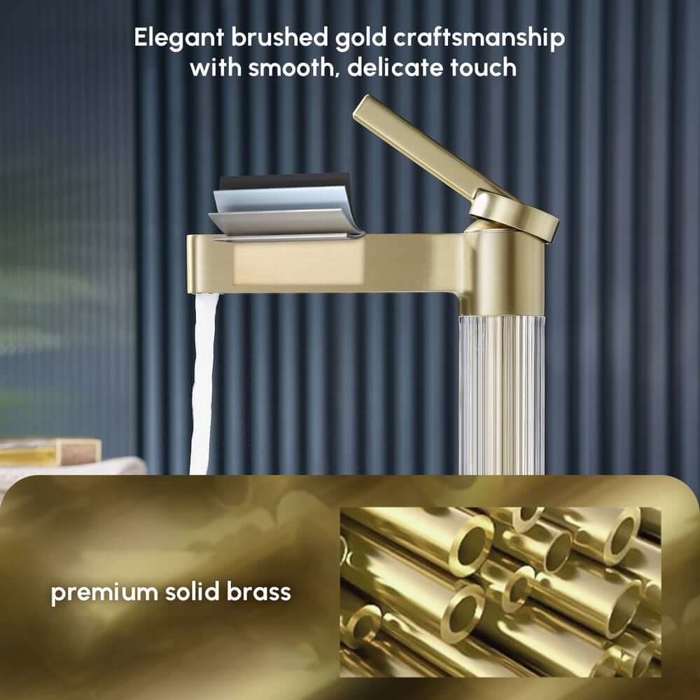 Modern Single Hole Bathroom Faucet with Brass Construction and Brushed Gold Finish