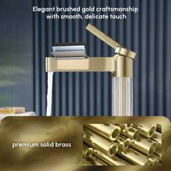 Modern Single Hole Bathroom Faucet with Brass Construction and Brushed Gold Finish