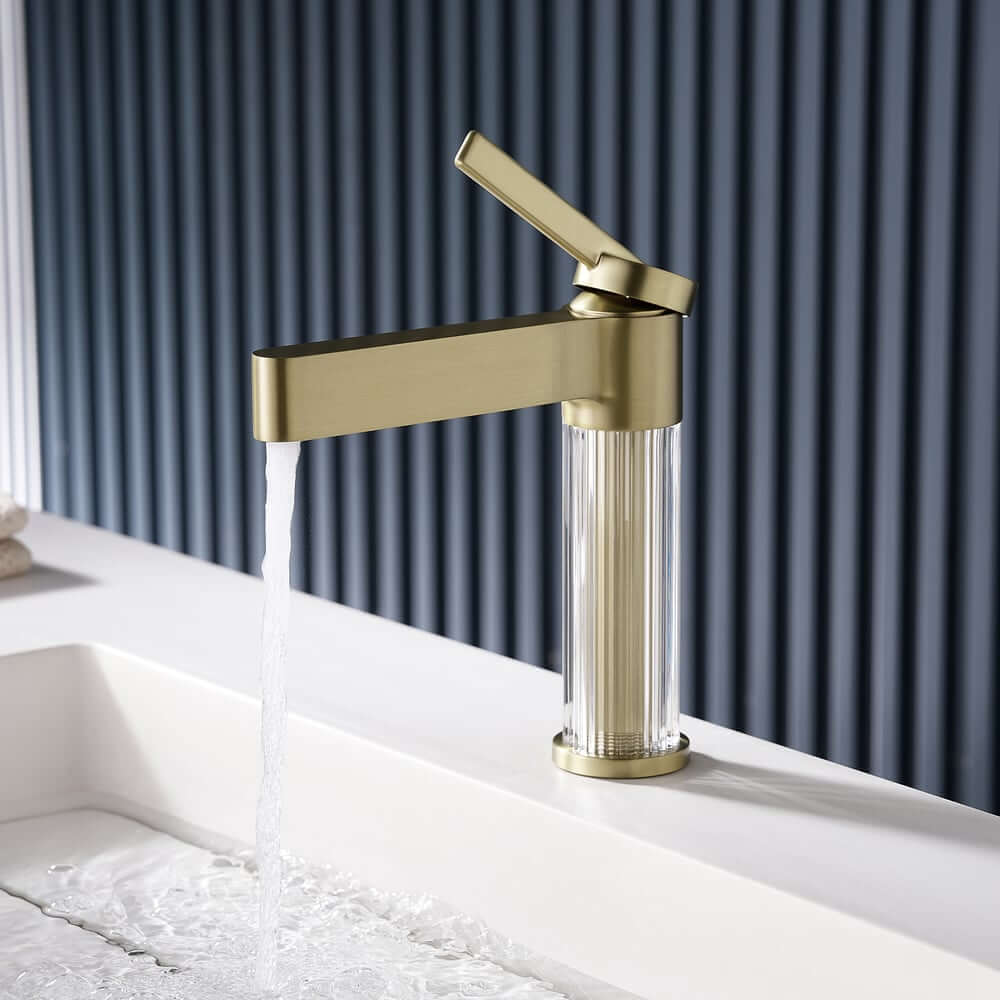 Modern Single Hole Bathroom Faucet with Brass Construction and Brushed Gold Finish