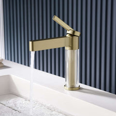 Modern Single Hole Bathroom Faucet with Brass Construction and Brushed Gold Finish