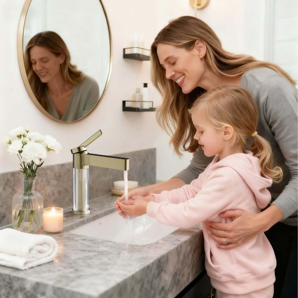Modern Single Hole Bathroom Faucet with Brass Construction and Brushed Gold Finish