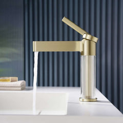 Modern Single Hole Bathroom Faucet with Brass Construction and Brushed Gold Finish