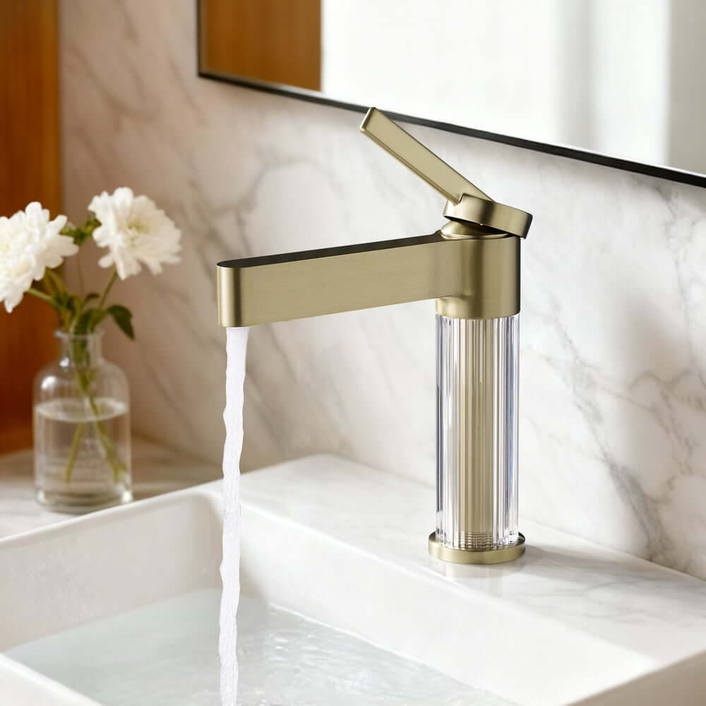 Modern Single Hole Bathroom Faucet with Brass Construction and Brushed Gold Finish