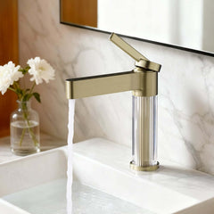 Modern Single Hole Bathroom Faucet with Brass Construction and Brushed Gold Finish