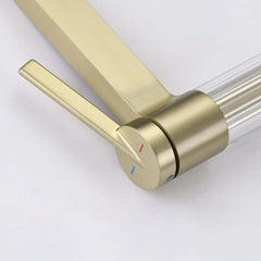 Modern Single Hole Bathroom Faucet with Brass Construction and Brushed Gold Finish