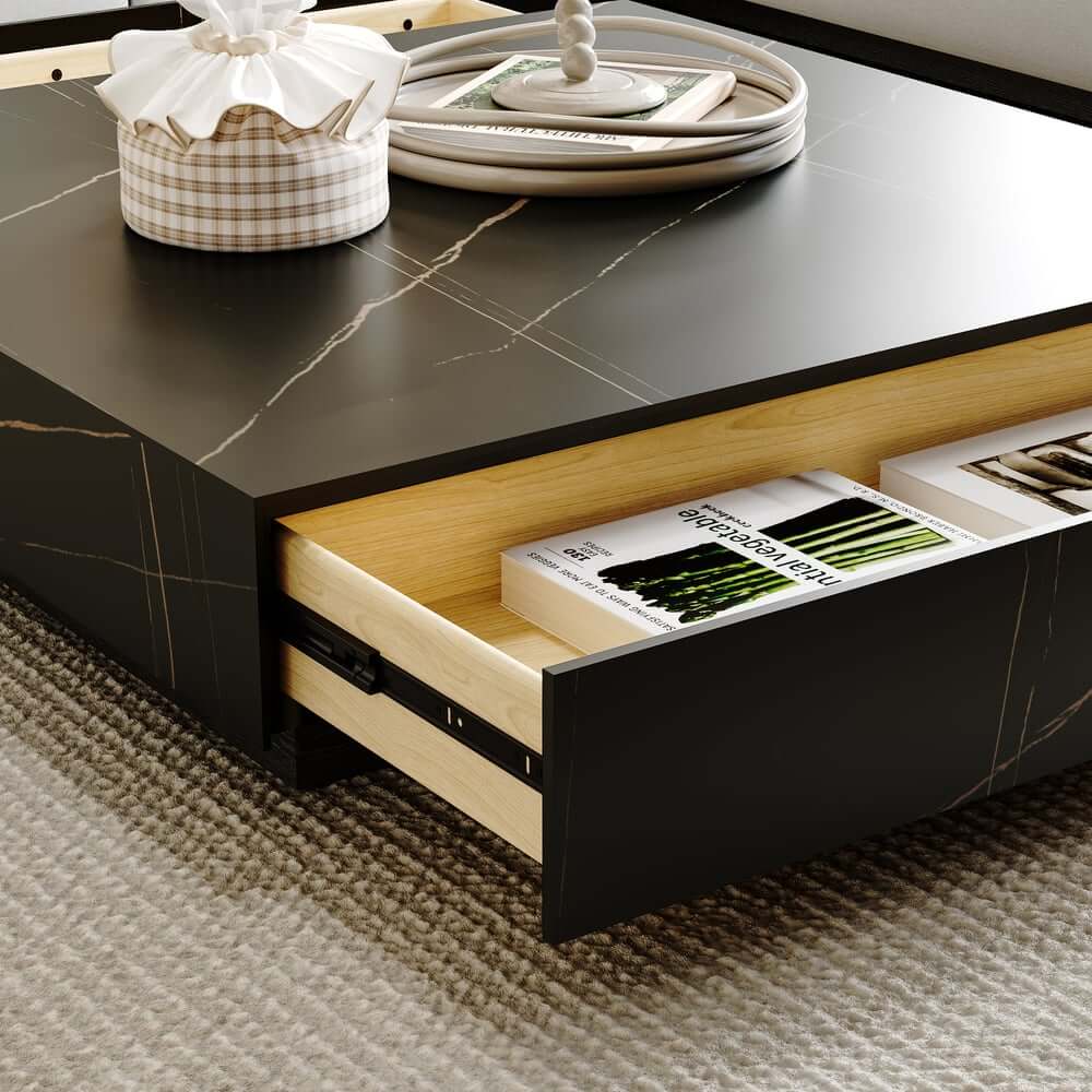 Modern Sintered Stone Coffee Table With 2 Drawers