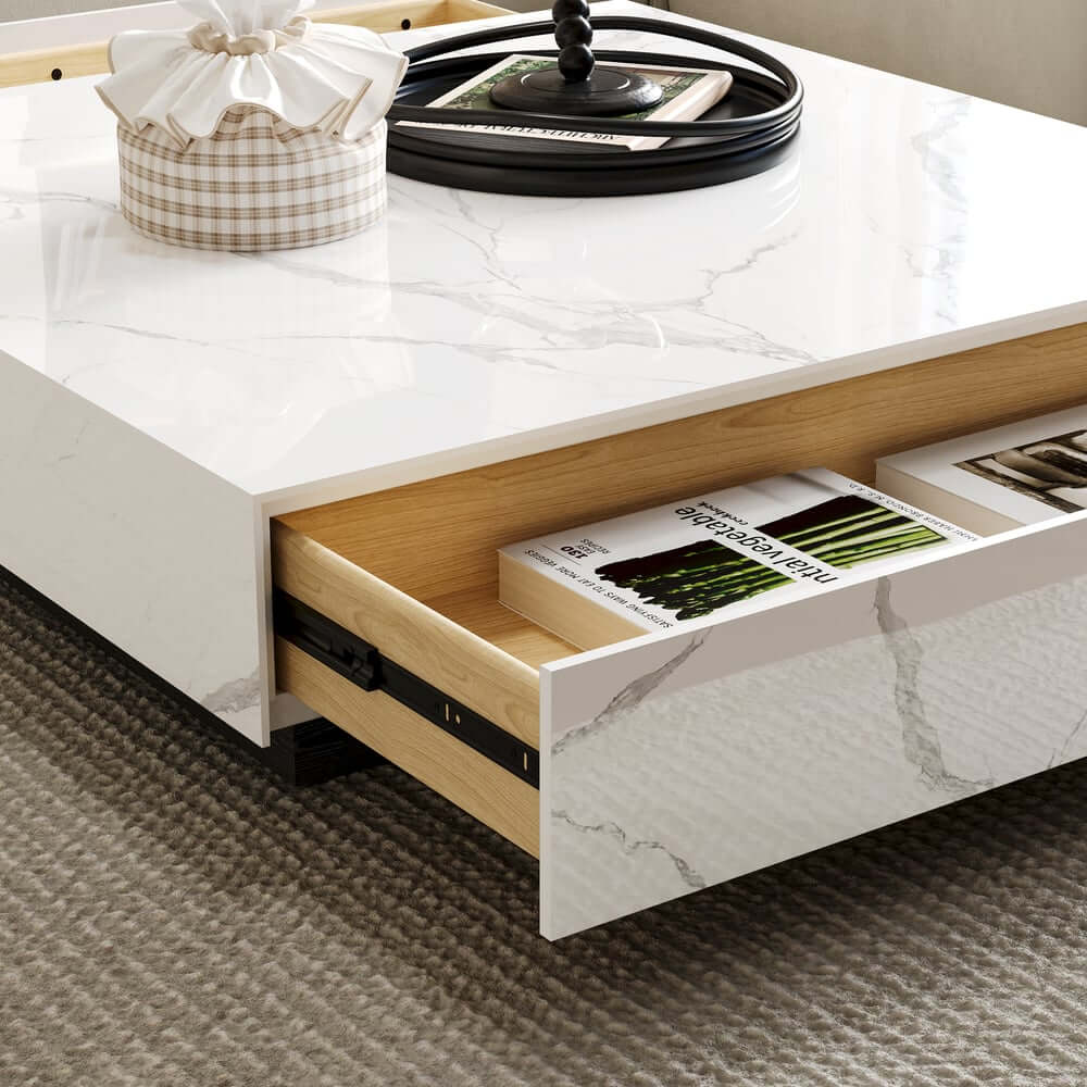 Modern Sintered Stone Coffee Table With 2 Drawers