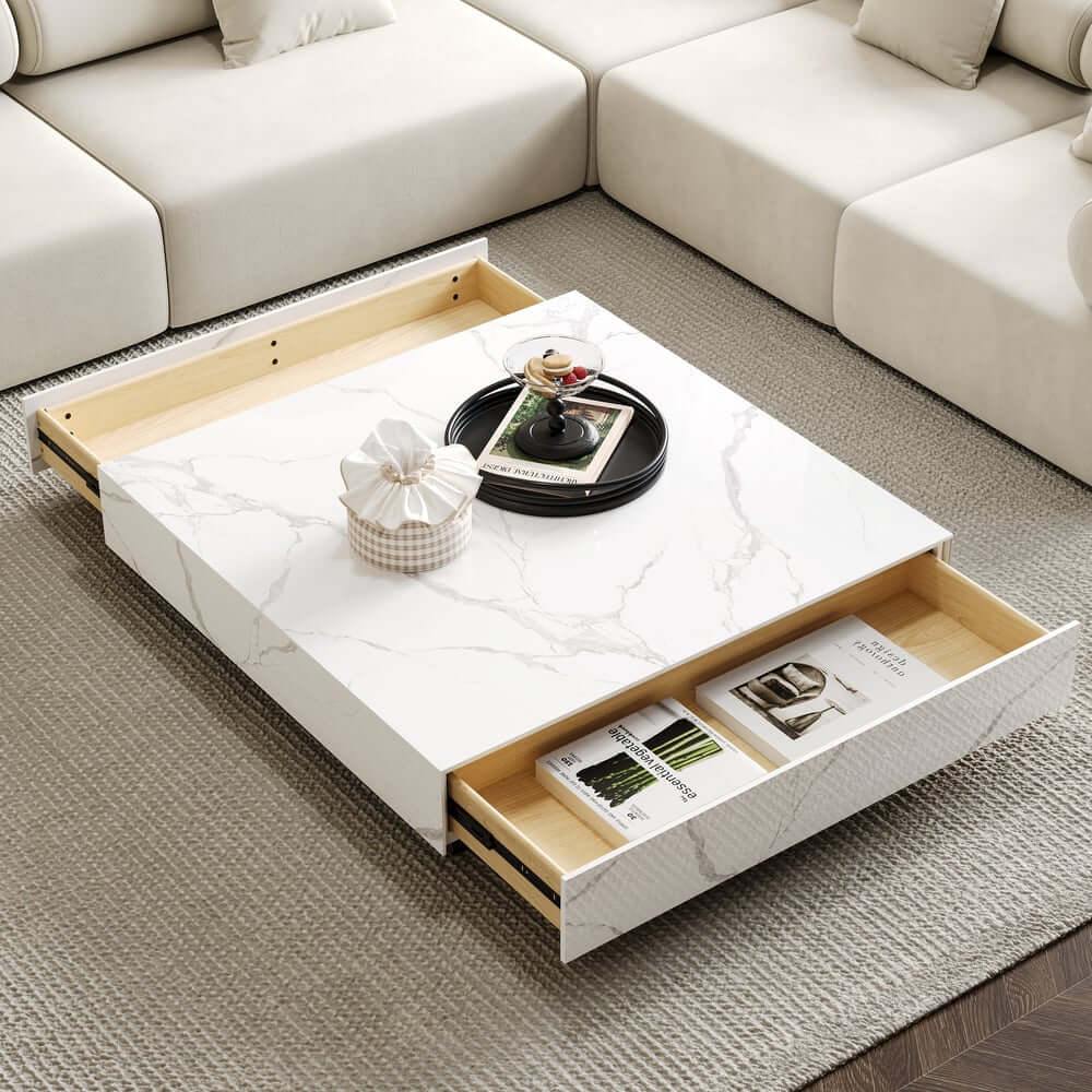 Modern Sintered Stone Coffee Table With 2 Drawers