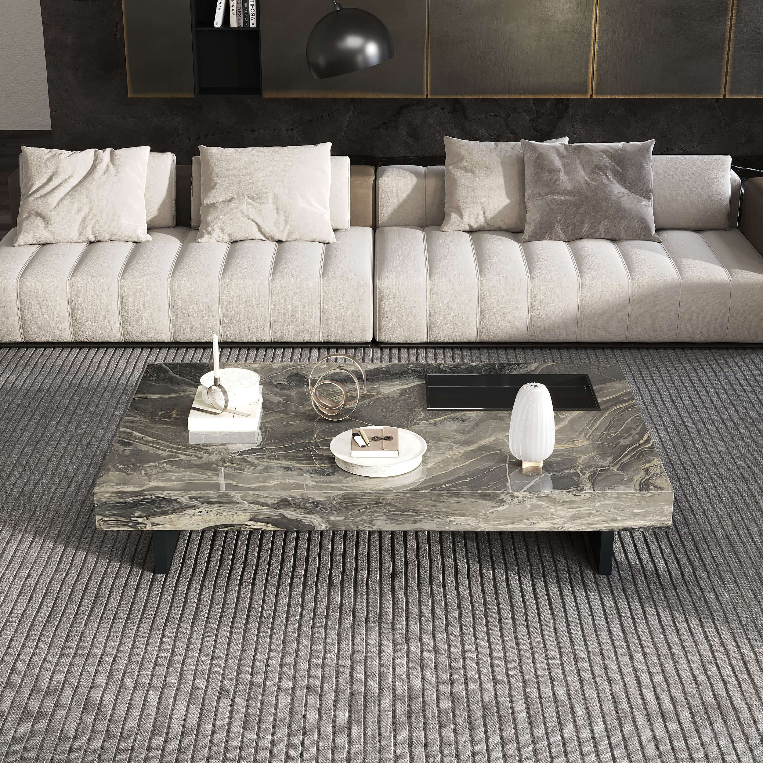 Modern Sintered Stone Coffee Table with Carbon Steel Base