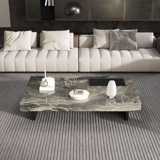 Modern Sintered Stone Coffee Table with Carbon Steel Base
