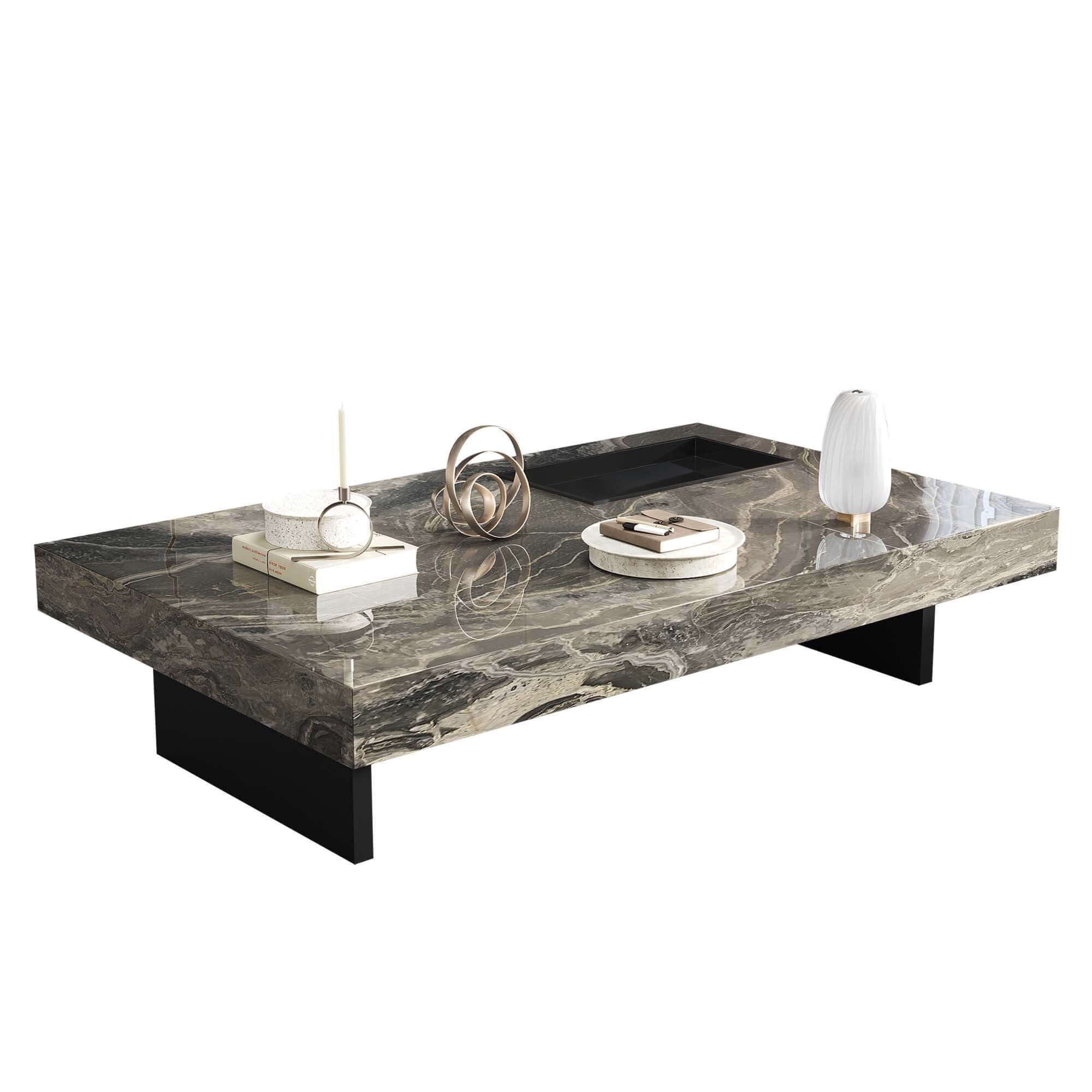 Modern Sintered Stone Coffee Table with Carbon Steel Base