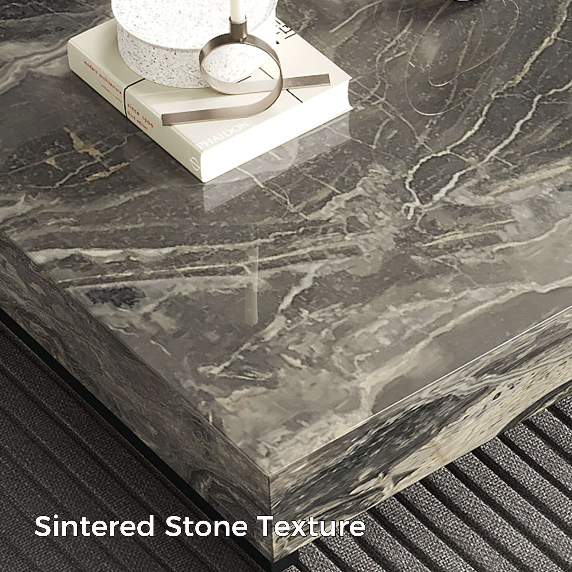 Modern Sintered Stone Coffee Table with Carbon Steel Base