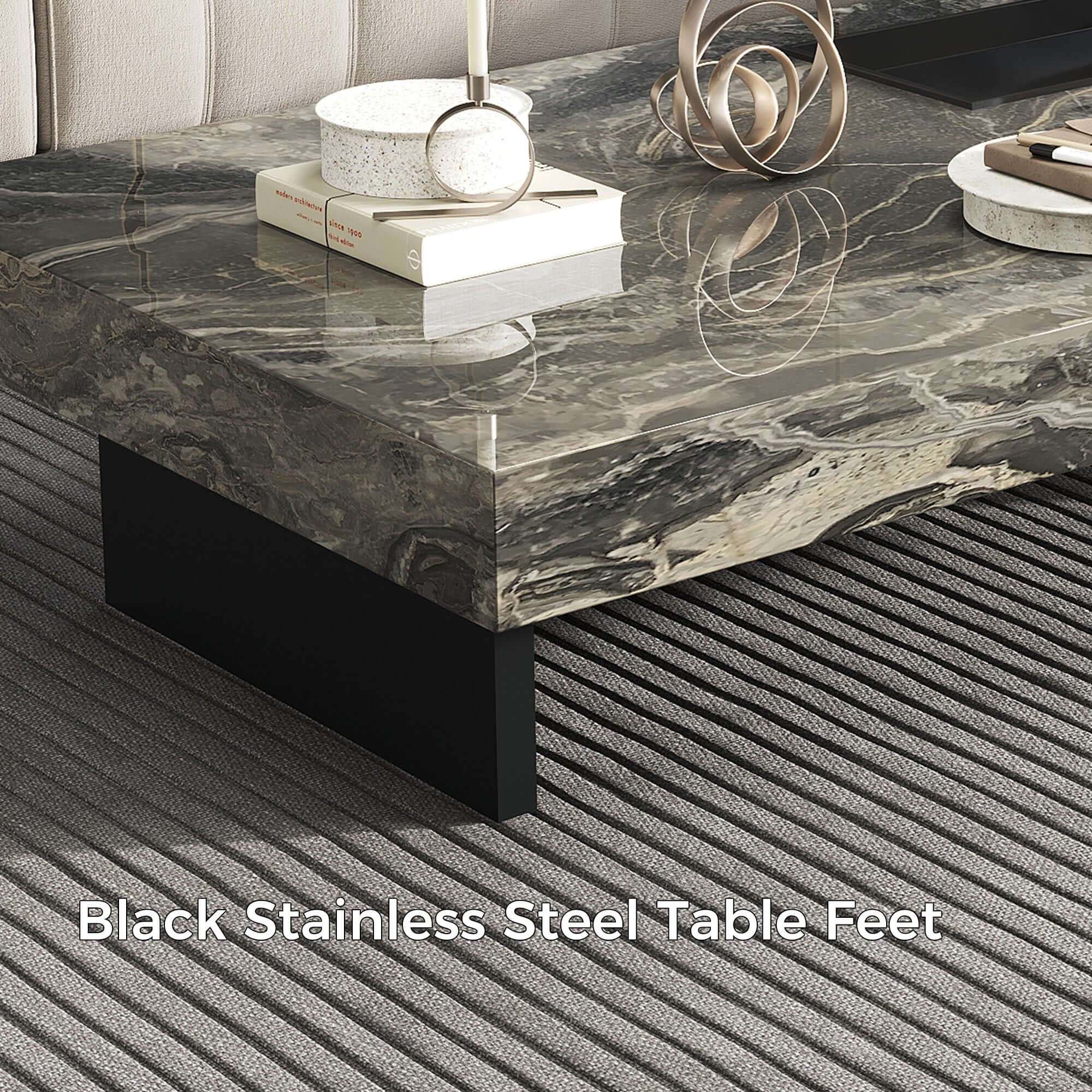 Modern Sintered Stone Coffee Table with Carbon Steel Base