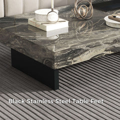 Modern Sintered Stone Coffee Table with Carbon Steel Base