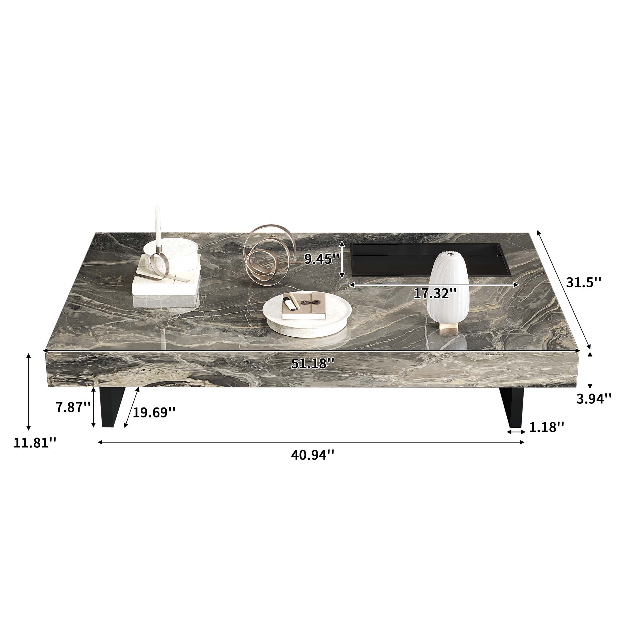 Modern Sintered Stone Coffee Table with Carbon Steel Base