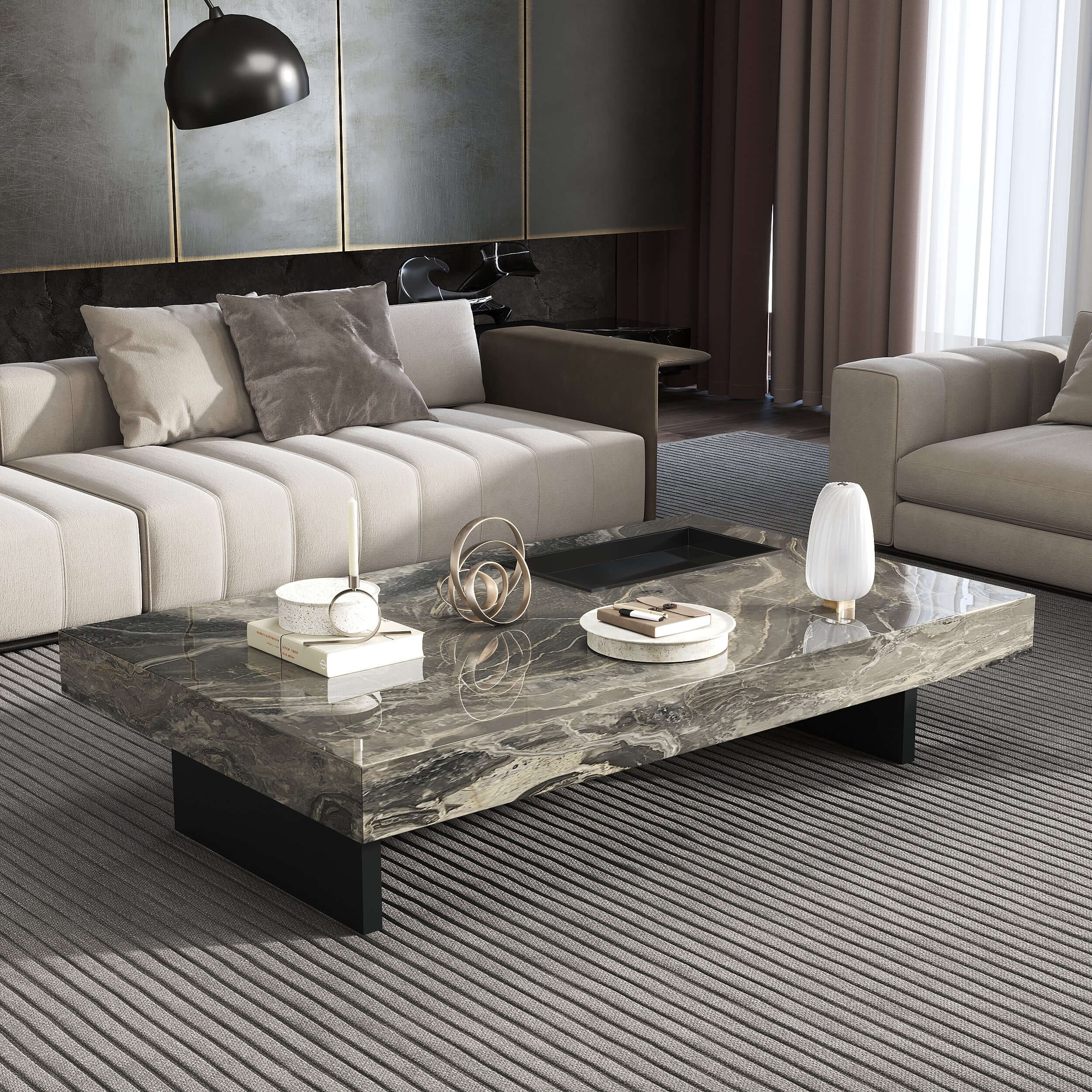 Modern Sintered Stone Coffee Table with Carbon Steel Base Main Product Image