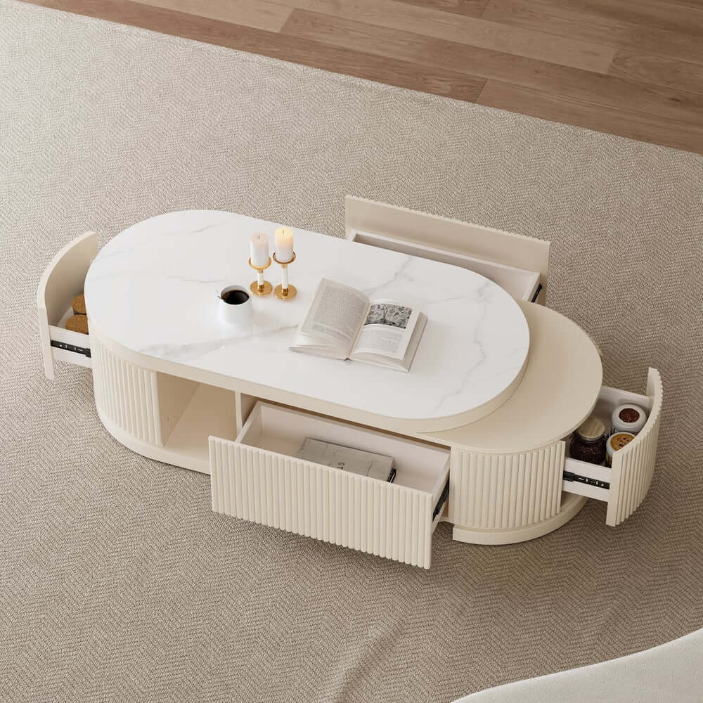 Modern Sintered Stone Coffee Table With Drawers