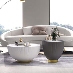 Modern Sintered Stone Coffee Table With Gold Drum Base