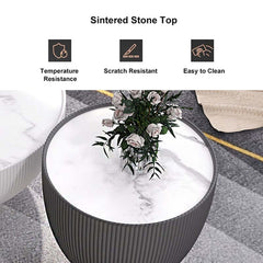Modern Sintered Stone Coffee Table With Gold Drum Base