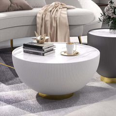 Modern Sintered Stone Coffee Table With Gold Drum Base
