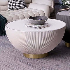Modern Sintered Stone Coffee Table With Gold Drum Base