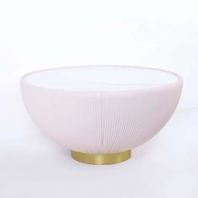 Modern Sintered Stone Coffee Table With Gold Drum Base