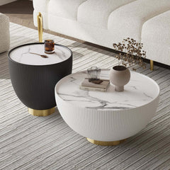 Modern Sintered Stone Coffee Table With Gold Drum Base