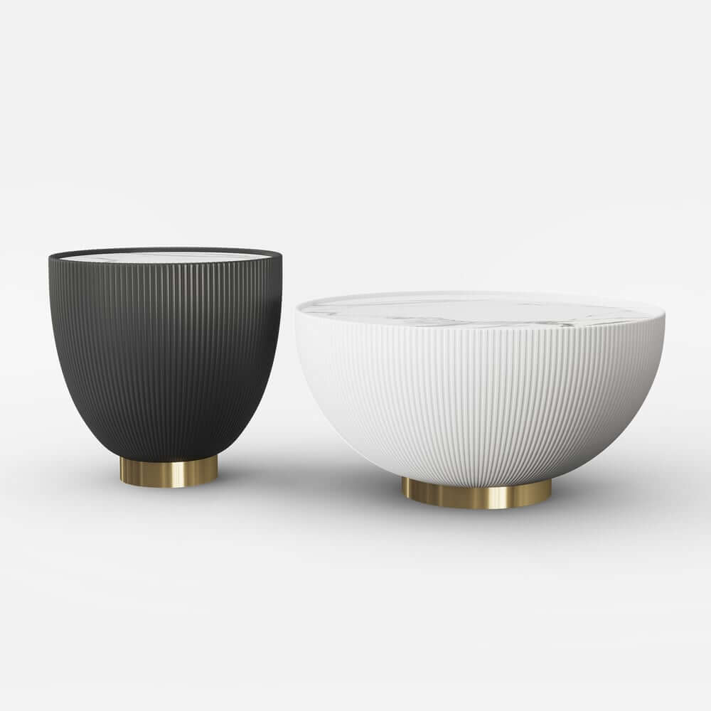 Modern Sintered Stone Coffee Table With Gold Drum Base