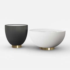 Modern Sintered Stone Coffee Table With Gold Drum Base