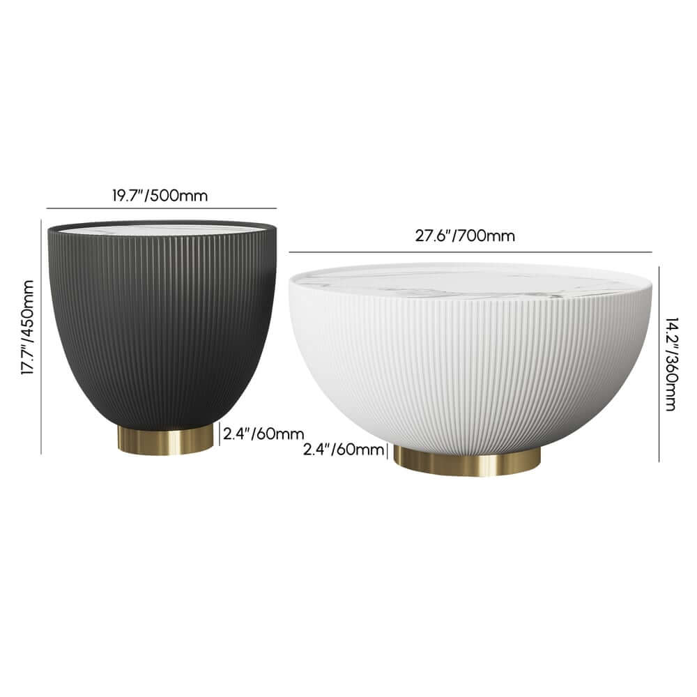 Modern Sintered Stone Coffee Table With Gold Drum Base