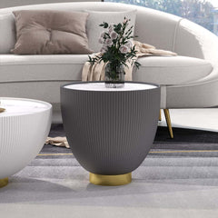 Modern Sintered Stone Coffee Table With Gold Drum Base