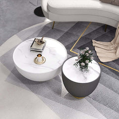 Modern Sintered Stone Coffee Table With Gold Drum Base