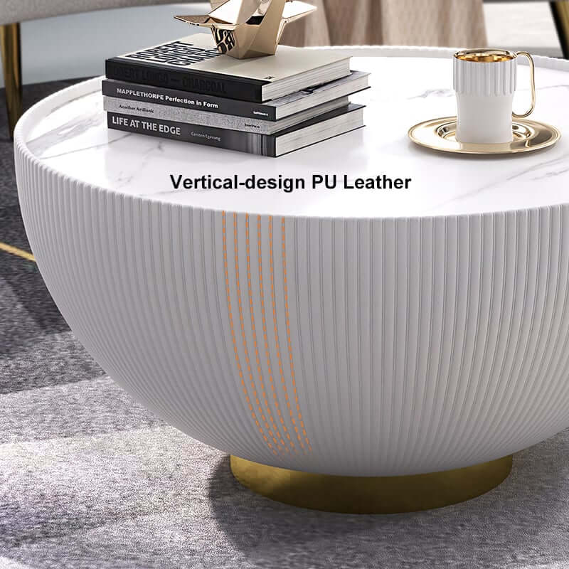Modern Sintered Stone Coffee Table With Gold Drum Base