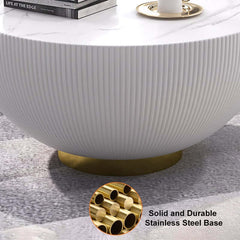 Modern Sintered Stone Coffee Table With Gold Drum Base