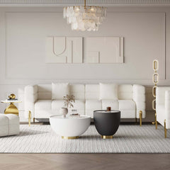 Modern Sintered Stone Coffee Table With Gold Drum Base
