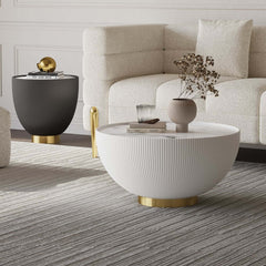 Modern Sintered Stone Coffee Table With Gold Drum Base