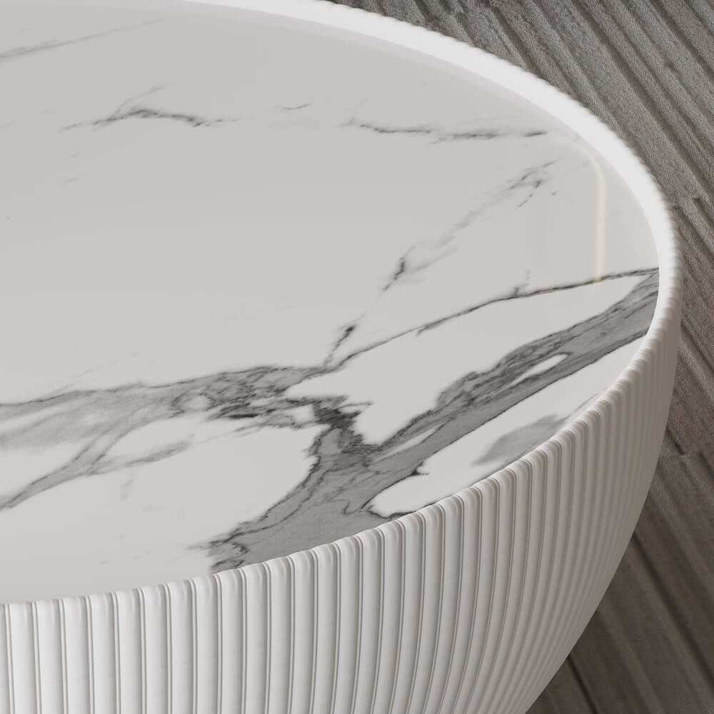 Modern Sintered Stone Coffee Table With Gold Drum Base