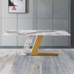 Modern Sintered Stone Dining Set With Gold Base, 9-Piece