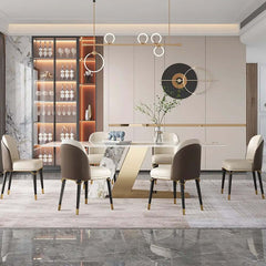 Modern Sintered Stone Dining Set With Gold Base, 9-Piece