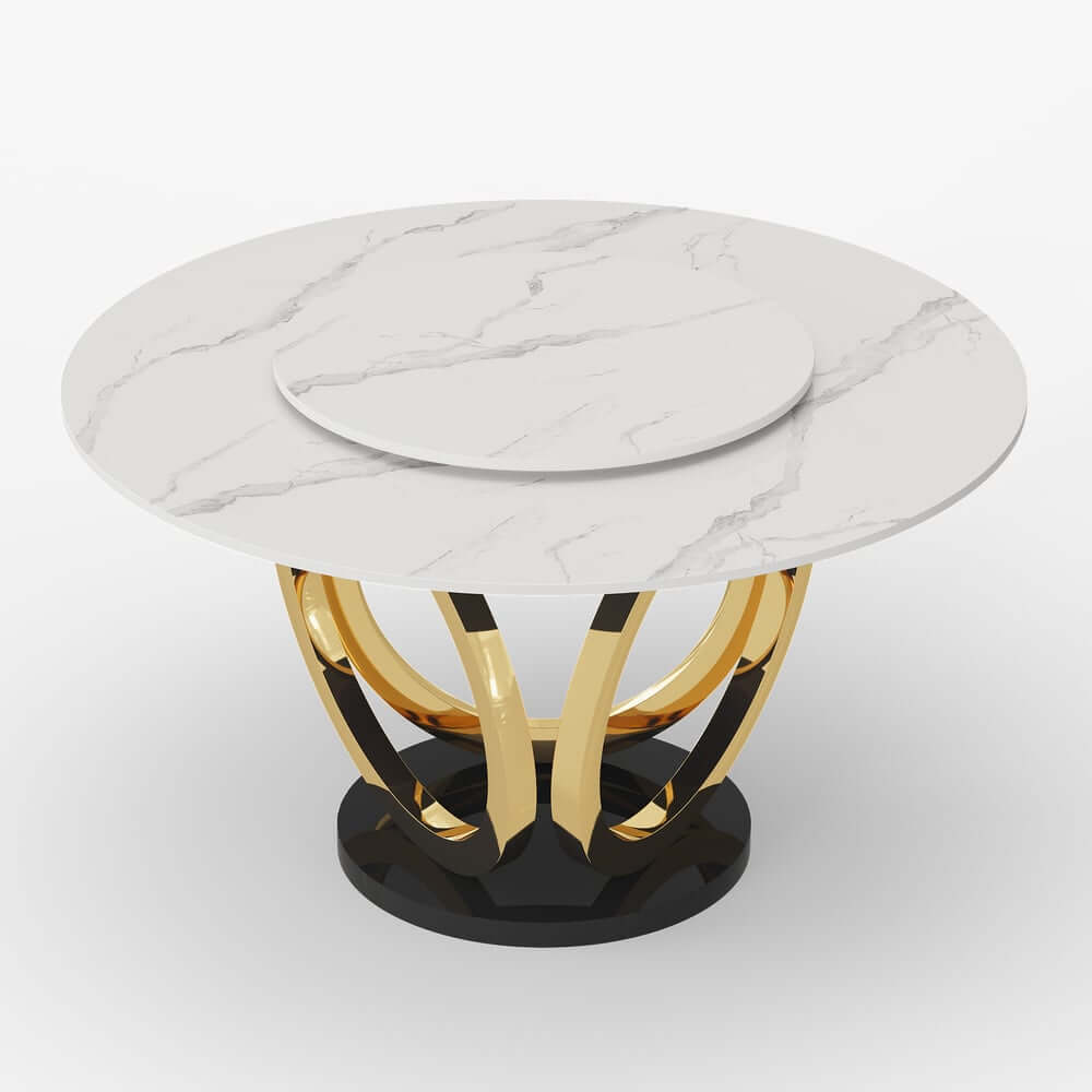 Modern Sintered Stone Dining Set With Gold Pedestal Base