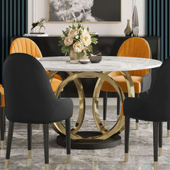 Modern Sintered Stone Dining Set With Gold Pedestal Base
