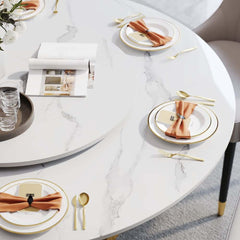 Modern Sintered Stone Dining Set With Gold Pedestal Base