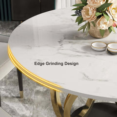 Modern Sintered Stone Dining Set With Gold Pedestal Base