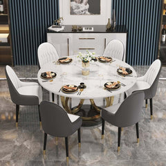 Modern Sintered Stone Dining Set With Gold Pedestal Base