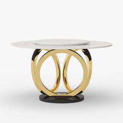Modern Sintered Stone Dining Set With Gold Pedestal Base