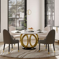 Modern Sintered Stone Dining Set With Gold Pedestal Base